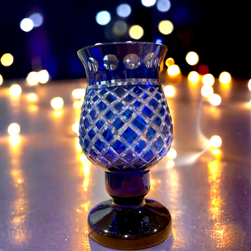 Vintage Imperial Estate Cobalt Blue Crystal Candle Holder, Crystal Votive Holder